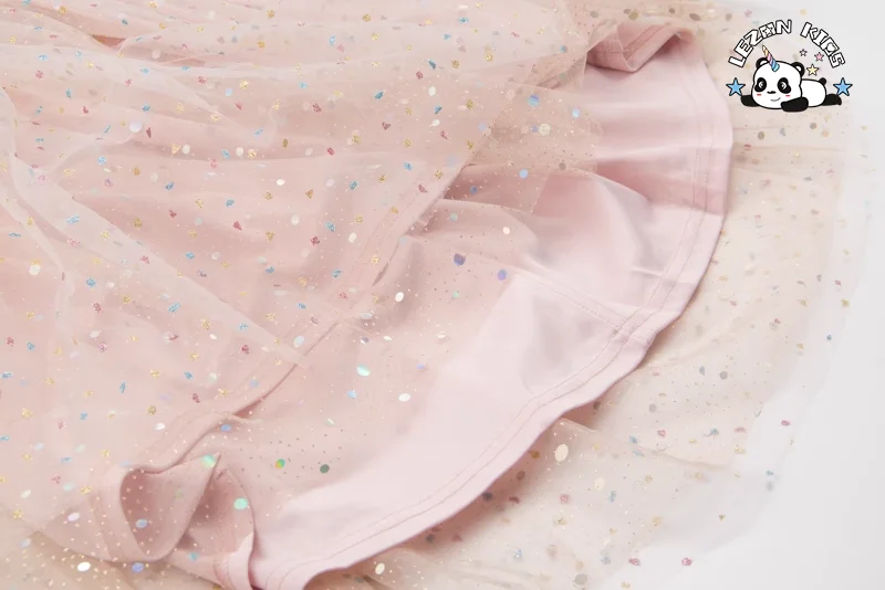 LEZONKIDS - New Design Butterfly Gauze Dress V Neck Colorful Foil Print Mesh Sweet Girls Dresses